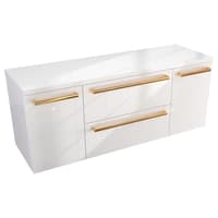 Szafka Wisząca Z Blatem ATH 120 cm D - Biały Wysoki Połysk - Uchwyty Złote Polerowane