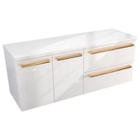 Szafka Wisząca Z Blatem ATH 120 cm DS Prawa - Biały Wysoki Połysk - Uchwyty Złote Polerowane