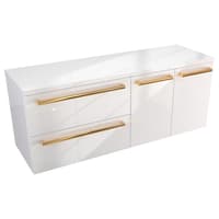 Szafka Wisząca Z Blatem ATH 120 cm SD Lewa - Biały Wysoki Połysk - Uchwyty Złote Polerowane