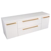 Szafka Wisząca Z Blatem ATH 140 cm D - Biały Mat - Uchwyty Złote Polerowane