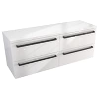 Szafka Wisząca Z Blatem ATH 120 cm DUO - Biały Wysoki Połysk - Uchwyty Czarne Matowe