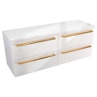 Szafka Wisząca Z Blatem ATH 120 cm DUO - Biały Wysoki Połysk - Uchwyty Złote Polerowane