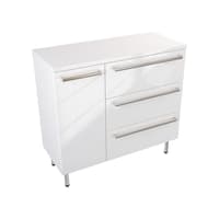 Szafka Stojąca Z Blatem ATH 90 cm D Prawa - Biały Wysoki Połysk - Uchwyty Stal Szczotkowana