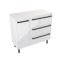 Szafka Stojąca Z Blatem ATH 90 cm D Prawa - Biały Wysoki Połysk - Uchwyty Czarne Matowe