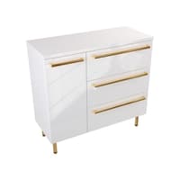 Szafka Stojąca Z Blatem ATH 90 cm D Prawa - Biały Wysoki Połysk - Uchwyty Złote Polerowane