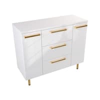 Szafka Stojąca Z Blatem ATH 100 cm D - Biały Wysoki Połysk - Uchwyty Złote Polerowane