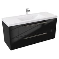 Szafka Wisząca Z Umywalką ATH 100 cm - Czarny Wysoki Połysk - Uchwyty Stal Szczotkowana