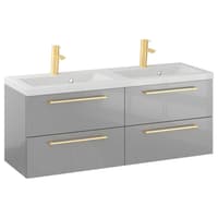 Szafka Wisząca Z Umywalką RON 120 cm DUO - Szary Wysoki Połysk - Uchwyty Złote Szczotkowane