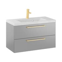 Szafka Wisząca Z Umywalką RON 80 cm - Szary Mat - Uchwyty Złote Szczotkowane
