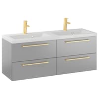 Szafka Wisząca Z Umywalką RON 120 cm DUO - Szary Mat - Uchwyty Złote Szczotkowane