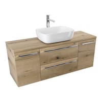 Szafka Wisząca Z Umywalką Nablatową ATHD 120 cm D - Dąb Evoke Coast Mat - Uchwyty Chromowane