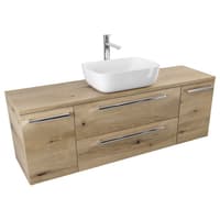 Szafka Wisząca Z Umywalką Nablatową ATHD 140 cm D - Dąb Evoke Coast Mat - Uchwyty Chromowane