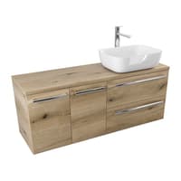 Szafka Wisząca Z Umywalką Nablatową ATHD 120 cm DS Prawa - Dąb Evoke Coast Mat - Uchwyty Chromowane