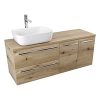 Szafka Wisząca Z Umywalką Nablatową ATHD 120 cm SD Lewa - Dąb Evoke Coast Mat - Uchwyty Chromowane