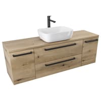 Szafka Wisząca Z Umywalką Nablatową ATHD 140 cm D - Dąb Evoke Coast Mat - Uchwyty Czarne Matowe