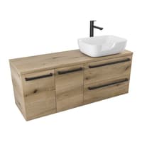 Szafka Wisząca Z Umywalką Nablatową ATHD 120 cm DS Prawa - Dąb Evoke Coast Mat - Uchwyty Czarne Matowe