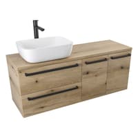 Szafka Wisząca Z Umywalką Nablatową ATHD 120 cm SD Lewa - Dąb Evoke Coast Mat - Uchwyty Czarne Matowe