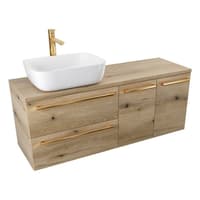 Szafka Wisząca Z Umywalką Nablatową ATHD 120 cm SD Lewa - Dąb Evoke Coast Mat - Uchwyty Złote Polerowane