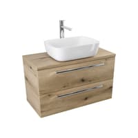 Szafka Wisząca Z Umywalką Nablatową ATHD 80 cm - Dąb Evoke Coast Mat - Uchwyty Chromowane