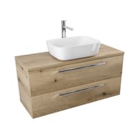 Szafka Wisząca Z Umywalką Nablatową ATHD 100 cm - Dąb Evoke Coast Mat - Uchwyty Chromowane