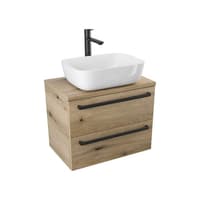 Szafka Wisząca Z Umywalką Nablatową ATHD 60 cm - Dąb Evoke Coast Mat - Uchwyty Czarne Matowe