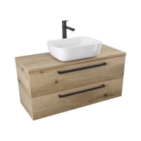 Szafka Wisząca Z Umywalką Nablatową ATHD 100 cm - Dąb Evoke Coast Mat - Uchwyty Czarne Matowe