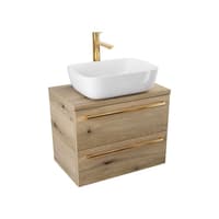 Szafka Wisząca Z Umywalką Nablatową ATHD 60 cm - Dąb Evoke Coast Mat - Uchwyty Złote Polerowane
