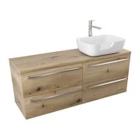 Szafka Wisząca Z Umywalką Nablatową ATHD 120 cm S Prawa - Dąb Evoke Coast Mat - Uchwyty Stal Szczotkowana