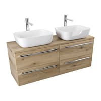 Szafka Wisząca Z Umywalką Nablatową ATHD 120 cm DUO - Dąb Evoke Coast Mat - Uchwyty Chromowane