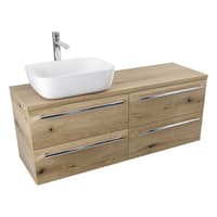 Szafka Wisząca Z Umywalką Nablatową ATHD 120 cm S Lewa - Dąb Evoke Coast Mat - Uchwyty Chromowane