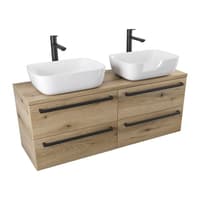 Szafka Wisząca Z Umywalką Nablatową ATHD 120 cm DUO - Dąb Evoke Coast Mat - Uchwyty Czarne Matowe