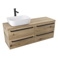 Szafka Wisząca Z Umywalką Nablatową ATHD 120 cm S Lewa - Dąb Evoke Coast Mat - Uchwyty Czarne Matowe