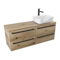 Szafka Wisząca Z Umywalką Nablatową ATHD 120 cm S Prawa - Dąb Evoke Coast Mat - Uchwyty Czarne Matowe