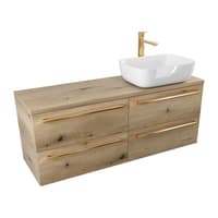 Szafka Wisząca Z Umywalką Nablatową ATHD 120 cm S Prawa - Dąb Evoke Coast Mat - Uchwyty Złote Polerowane