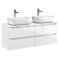 Szafka Wisząca Z Umywalką Nablatową ETH 120 cm DUO - Biały Wysoki Połysk