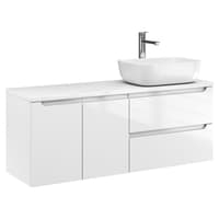 Szafka Wisząca Z Umywalką Nablatową ETH 120 cm DS Prawa - Biały Wysoki Połysk