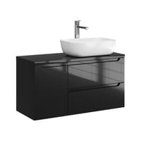 Szafka Wisząca Z Umywalką Nablatową ETH 90 cm D Prawa - Czarny Wysoki Połysk