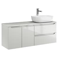 Szafka Wisząca Z Umywalką Nablatową ETH 120 cm DS Prawa - Kaszmir Wysoki Połysk