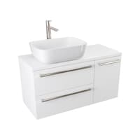 Szafka Wisząca Z Umywalką Nablatową ATH 90 cm D Lewa - Biały Mat - Uchwyty Stal Szczotkowana