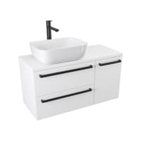 Szafka Wisząca Z Umywalką Nablatową ATH 90 cm D Lewa - Biały Mat - Uchwyty Czarne Matowe