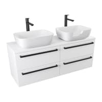 Szafka Wisząca Z Umywalką Nablatową ATH 120 cm DUO - Biały Mat - Uchwyty Czarne Matowe