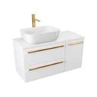 Szafka Wisząca Z Umywalką Nablatową ATH 90 cm D Lewa - Biały Mat - Uchwyty Złote Polerowane