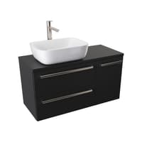 Szafka Wisząca Z Umywalką Nablatową ATH 90 cm D Lewa - Czarny Mat - Uchwyty Stal Szczotkowana