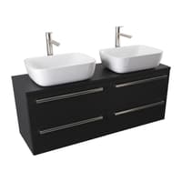 Szafka Wisząca Z Umywalką Nablatową ATH 120 cm DUO - Czarny Mat - Uchwyty Stal Szczotkowana