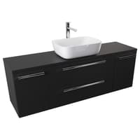 Szafka Wisząca Z Umywalką Nablatową ATH 140 cm D - Czarny Mat - Uchwyty Chromowane