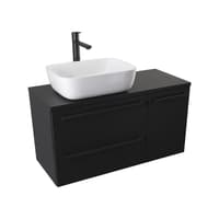 Szafka Wisząca Z Umywalką Nablatową ATH 90 cm D Lewa - Czarny Mat - Uchwyty Czarne Matowe