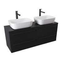 Szafka Wisząca Z Umywalką Nablatową ATH 120 cm DUO - Czarny Mat - Uchwyty Czarne Matowe