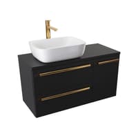 Szafka Wisząca Z Umywalką Nablatową ATH 90 cm D Lewa - Czarny Mat - Uchwyty Złote Polerowane