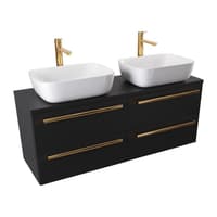 Szafka Wisząca Z Umywalką Nablatową ATH 120 cm DUO - Czarny Mat - Uchwyty Złote Polerowane