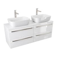Szafka Wisząca Z Umywalką Nablatową ATH 120 cm DUO - Biały Wysoki Połysk - Uchwyty Stal Szczotkowana